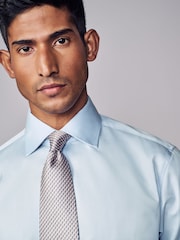Light Blue Slim Fit Signature Long Sleeve 100% Cotton Shirt With Cutaway Collar - Image 5 of 9