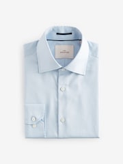Light Blue Slim Fit Signature Long Sleeve 100% Cotton Shirt With Cutaway Collar - Image 7 of 9