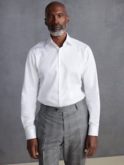 White Slim Fit Signature Long Sleeve 100% Cotton Shirt With Cutaway Collar - Image 1 of 8