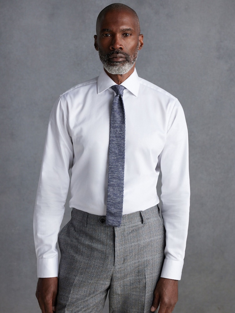 White Slim Fit Signature Long Sleeve 100% Cotton Shirt With Cutaway Collar - Image 3 of 8