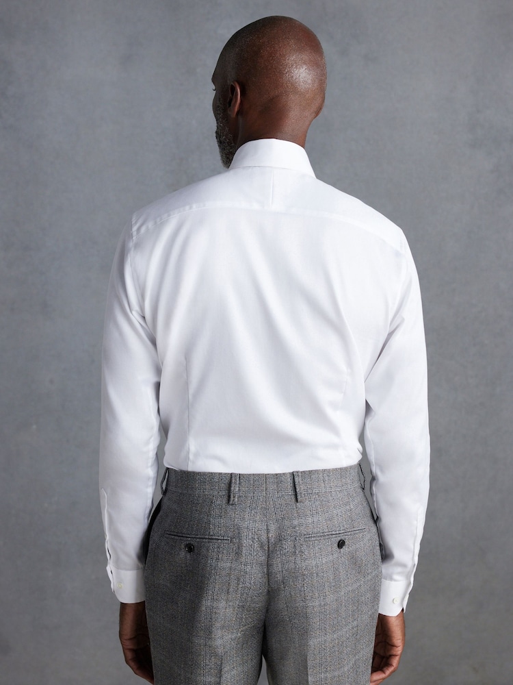 White Slim Fit Signature Long Sleeve 100% Cotton Shirt With Cutaway Collar - Image 4 of 8