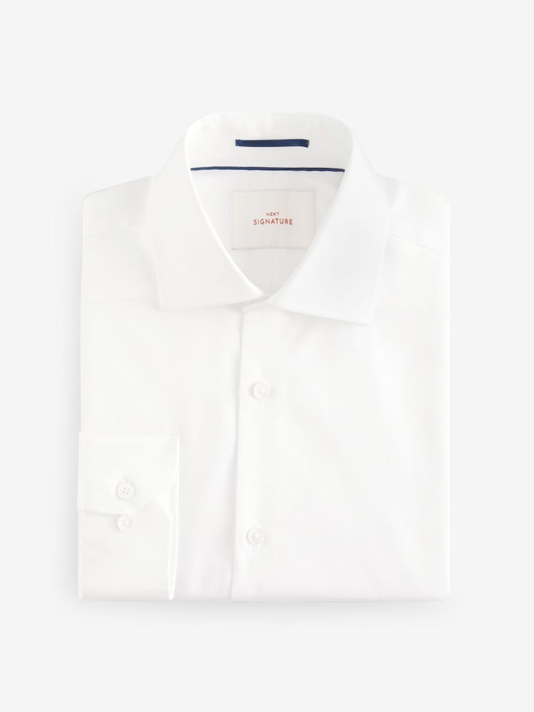 White Slim Fit Signature Long Sleeve 100% Cotton Shirt With Cutaway Collar - Image 6 of 8
