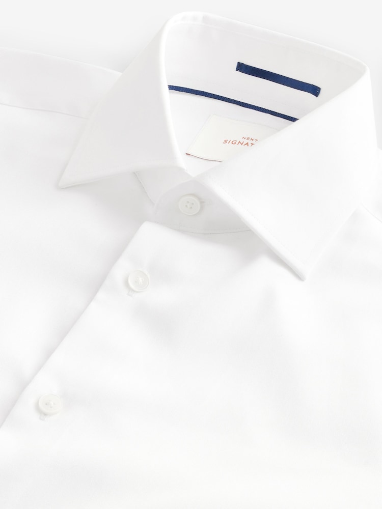 White Slim Fit Signature Long Sleeve 100% Cotton Shirt With Cutaway Collar - Image 7 of 8