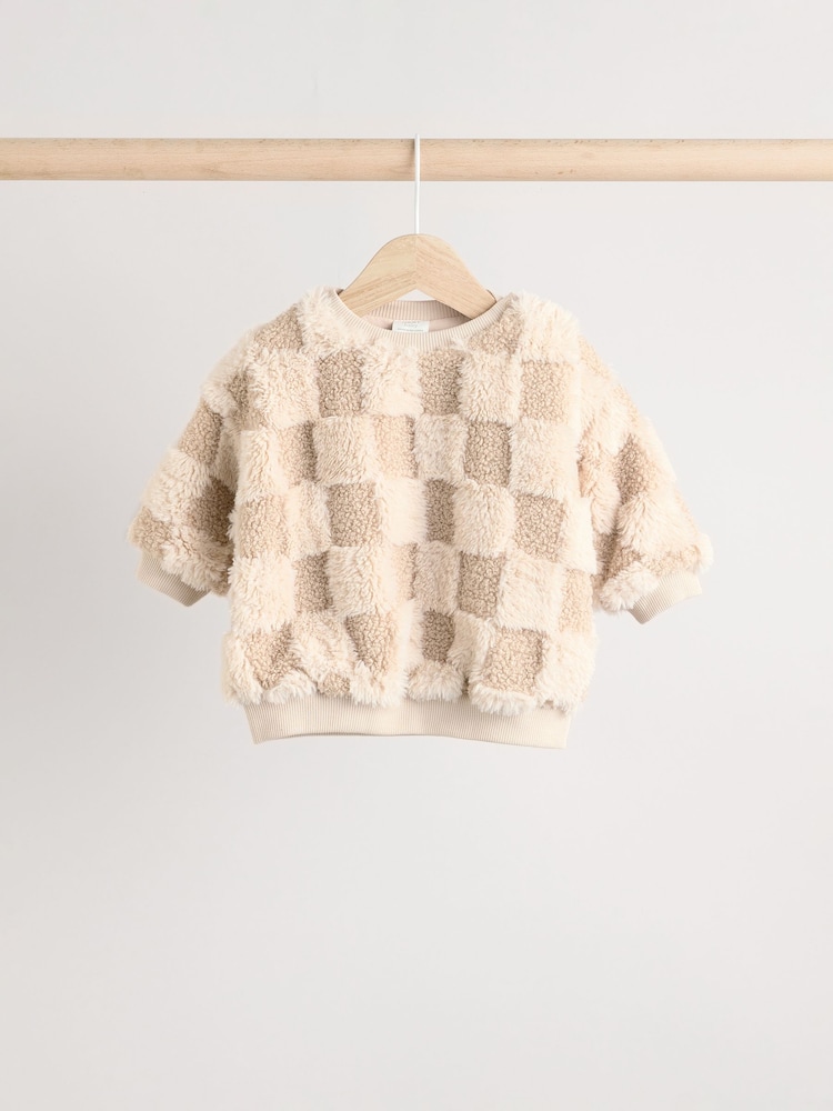 Neutral Check Baby Fleece Top and Joggers Set - Image 3 of 11