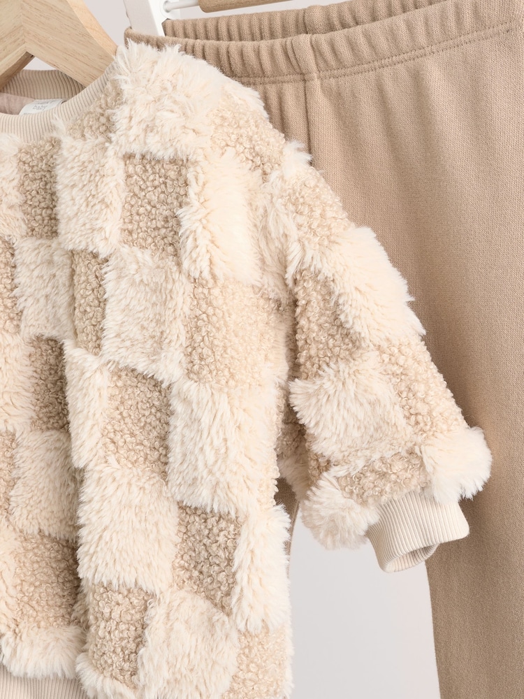 Neutral Check Baby Fleece Top and Joggers Set - Image 7 of 11