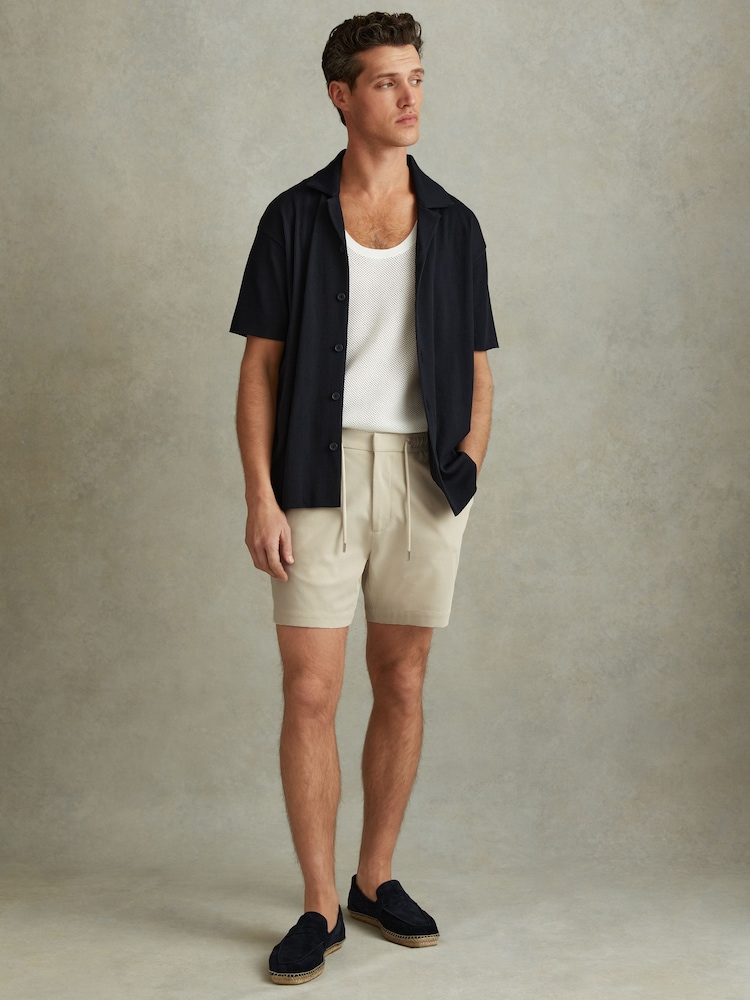 Reiss Stone Newmark Textured Drawstring Shorts - Image 1 of 5