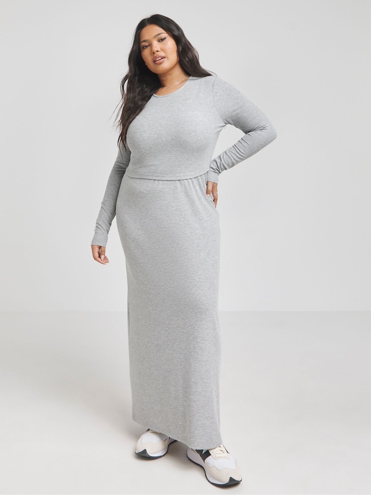 Simply Be Grey 2-In-1 Rib Maxi Dress - Image 2 of 4