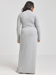 Simply Be Grey 2-In-1 Rib Maxi Dress - Image 3 of 4