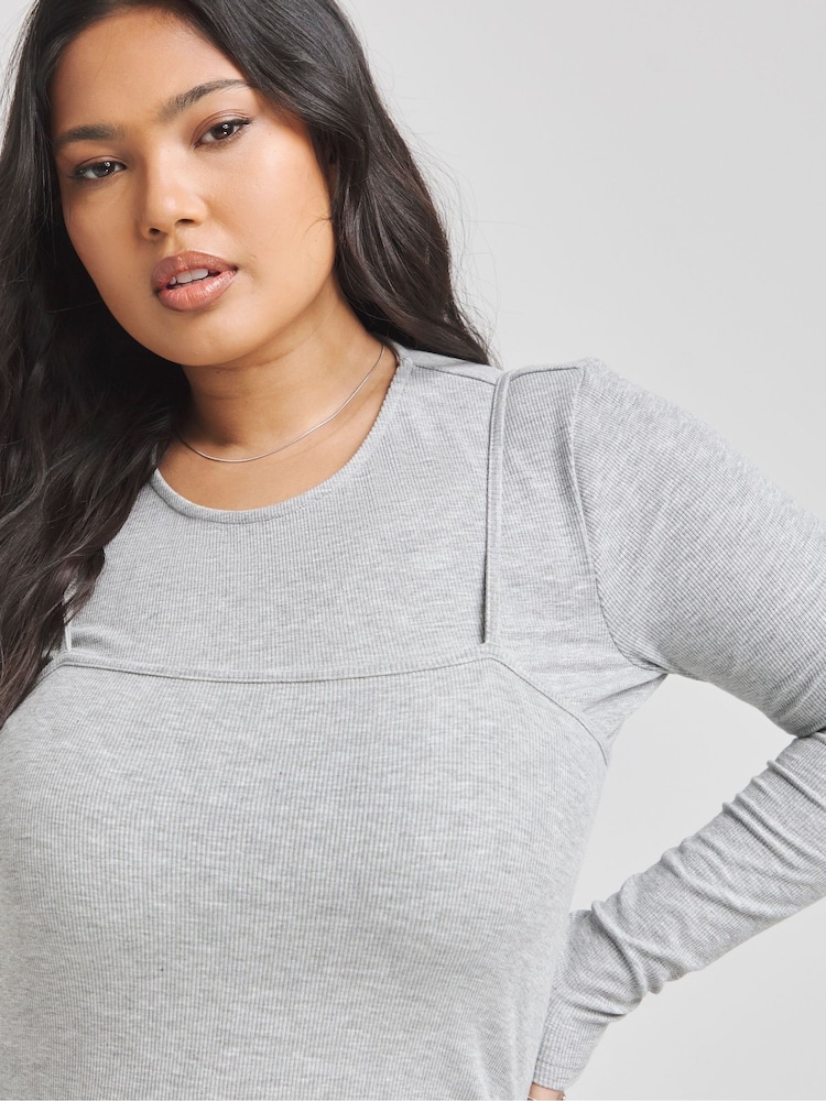 Simply Be Grey 2-In-1 Rib Maxi Dress - Image 4 of 4 Simply Be Grey 2-In-1 Rib Maxi Dress - Image 4 of 4