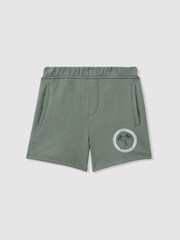 Reiss Dark Sage Ridley 9-13 yrs Cotton Motif Sweat Shorts - Image 1 of 3