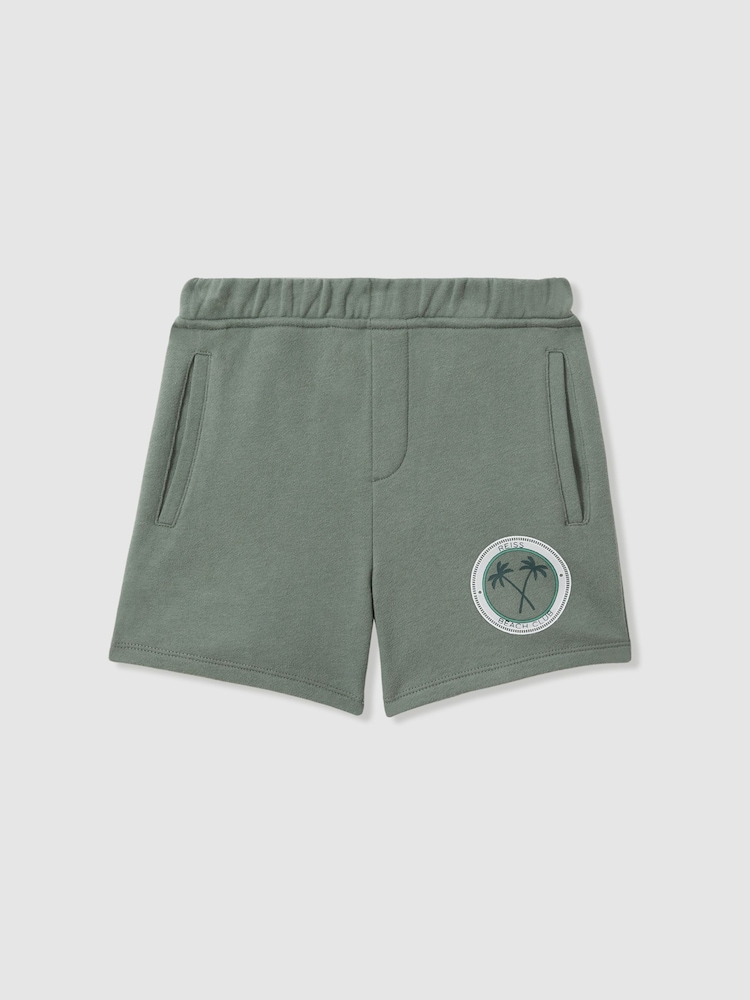 Reiss Dark Sage Ridley 9-13 yrs Cotton Motif Sweat Shorts - Image 1 of 3