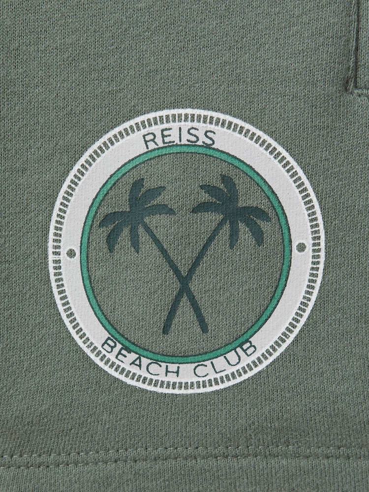 Reiss Dark Sage Ridley 9-13 yrs Cotton Motif Sweat Shorts - Image 3 of 3