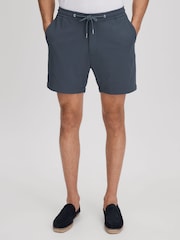 Reiss Airforce Blue Newmark Textured Drawstring Shorts - Image 1 of 6