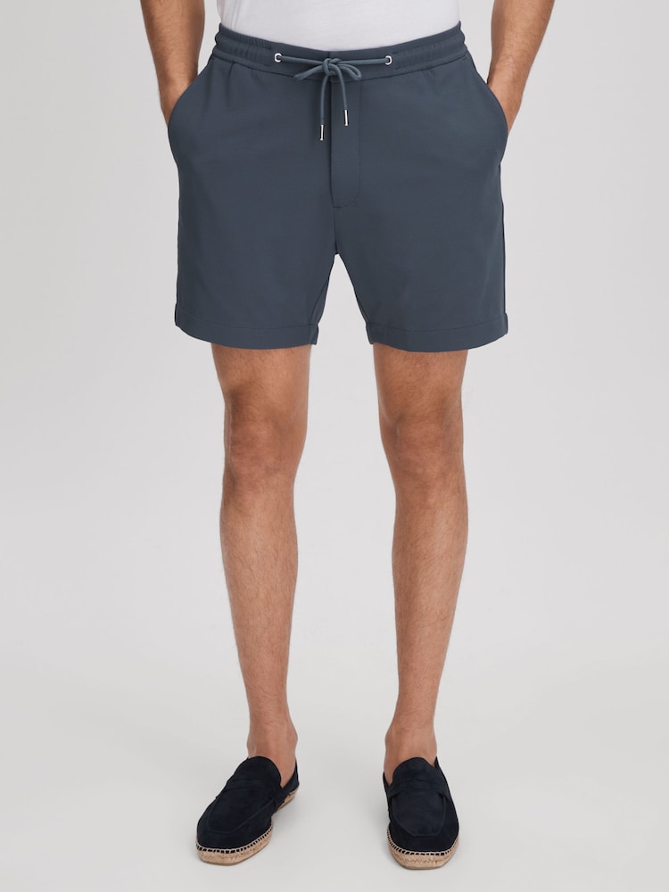 Reiss Airforce Blue Newmark Textured Drawstring Shorts - Image 1 of 6