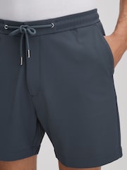 Reiss Airforce Blue Newmark Textured Drawstring Shorts - Image 4 of 6
