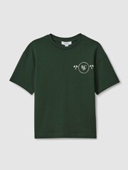 Reiss Dark Green Palm Cotton Crew Neck Motif T-Shirt - Image 2 of 4