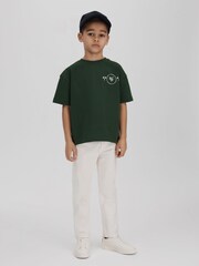 Reiss Dark Green Palm Cotton Crew Neck Motif T-Shirt - Image 3 of 4