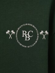 Reiss Dark Green Palm Cotton Crew Neck Motif T-Shirt - Image 4 of 4