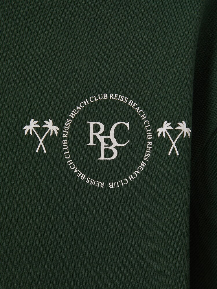 Reiss Dark Green Palm Cotton Crew Neck Motif T-Shirt - Image 4 of 4