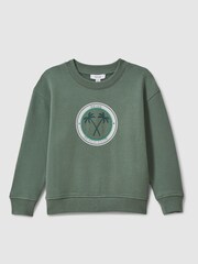 Reiss Dark Sage Marin 9-13 yrs Cotton Motif Crew Neck Sweatshirt - Image 1 of 3