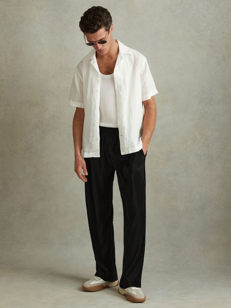 Reiss Black Malin Elasticated Plisse Trousers - Image 1 of 5