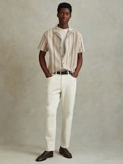Reiss Ecru Multi Archer Jacquard Aztec Cuban Collar Shirt - Image 1 of 6