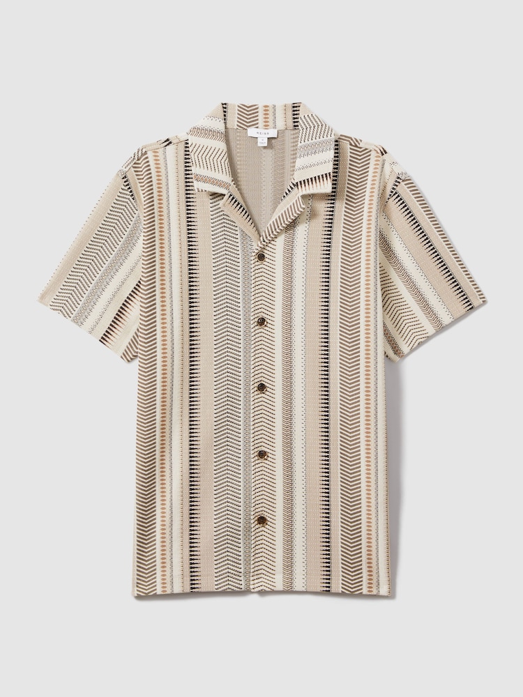 Reiss Ecru Multi Archer Jacquard Aztec Cuban Collar Shirt - Image 2 of 6