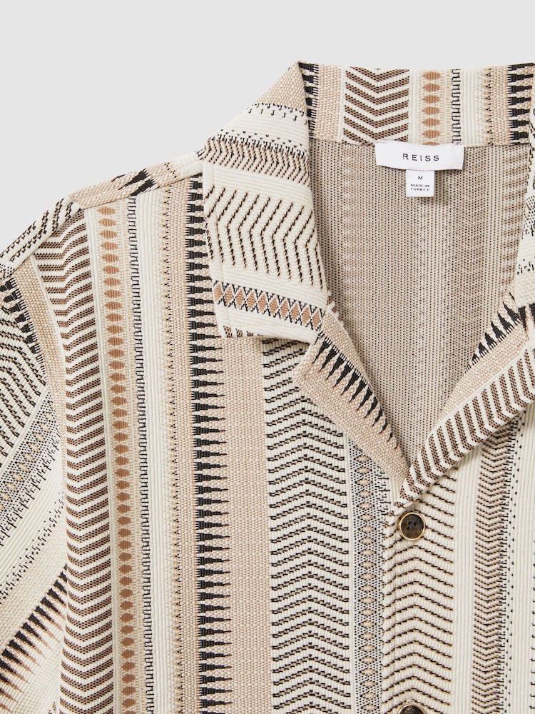 Reiss Ecru Multi Archer Jacquard Aztec Cuban Collar Shirt - Image 6 of 6