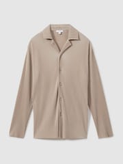 Reiss Champagne Icon Plisse Cuban Collar Shirt - Image 2 of 5