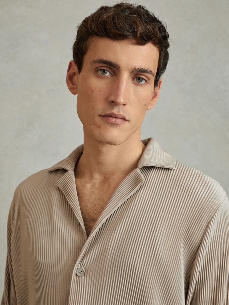 Buy Reiss Champagne Icon Plisse Cuban Collar Shirt from Next USA