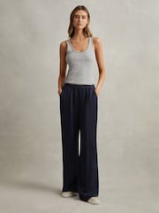 Reiss Navy Vera Lyocell-Linen Wide Leg Trousers - Image 1 of 6