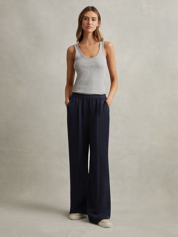 Reiss Navy Vera Lyocell-Linen Wide Leg Trousers - Image 1 of 6
