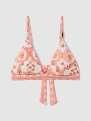 Reiss Cream/Coral Kallie Printed Tie Back Bikini Top - Image 2 of 5