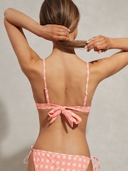 Reiss Cream/Coral Kallie Printed Tie Back Bikini Top - Image 4 of 5