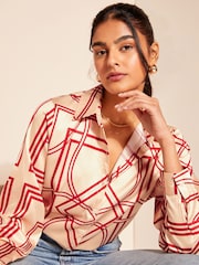 Friends Like These Red Geo Satin Button Through Shirt - Image 1 of 4