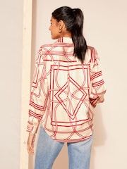 Friends Like These Red Geo Satin Button Through Shirt - Image 4 of 4