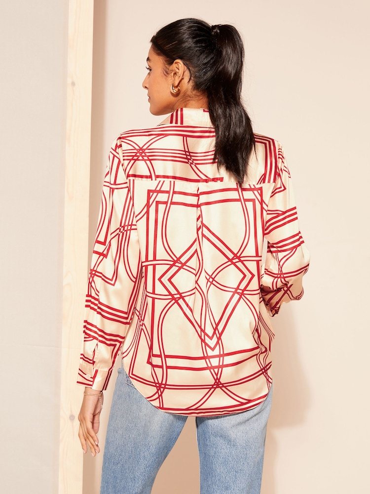 Friends Like These Red Geo Satin Button Through Shirt - Image 4 of 4