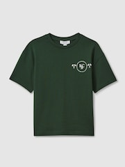 Reiss Dark Green Palm Cotton Crew Neck Motif T-Shirt - Image 2 of 4