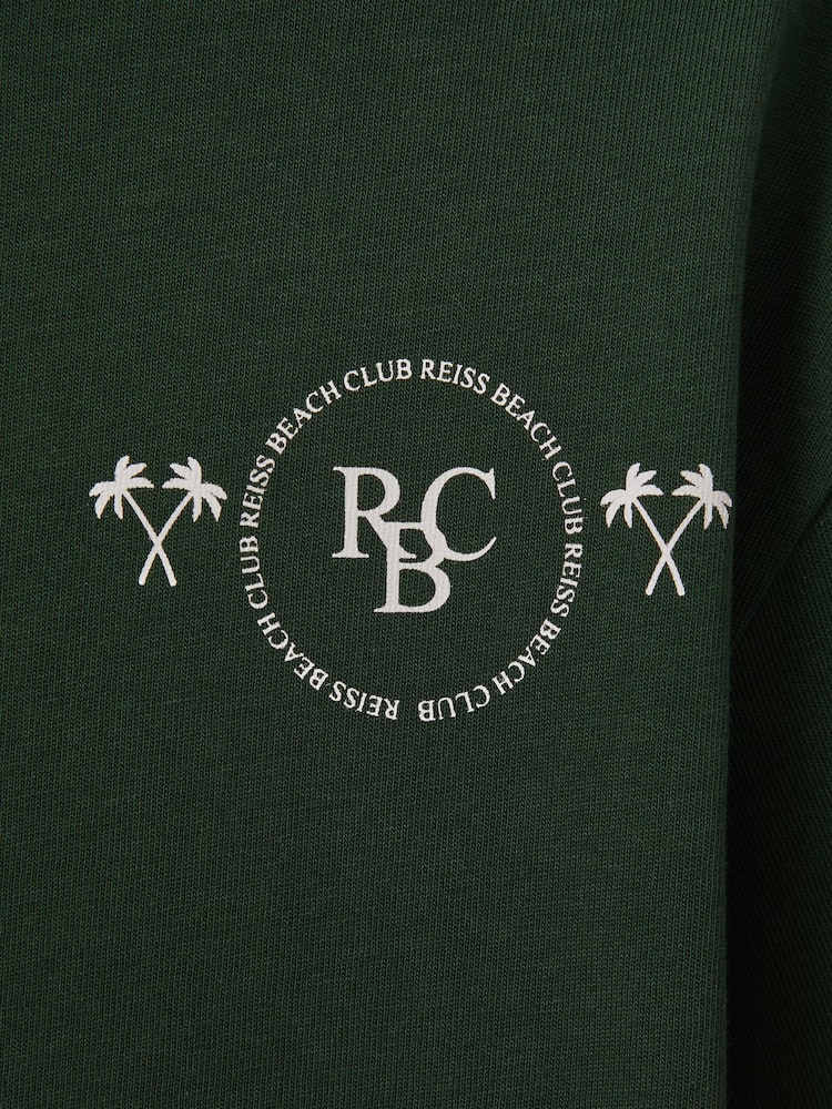 Reiss Dark Green Palm Cotton Crew Neck Motif T-Shirt - Image 4 of 4