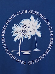 Reiss Lapis Blue Palm Cotton Crew Neck Motif T-Shirt - Image 2 of 2