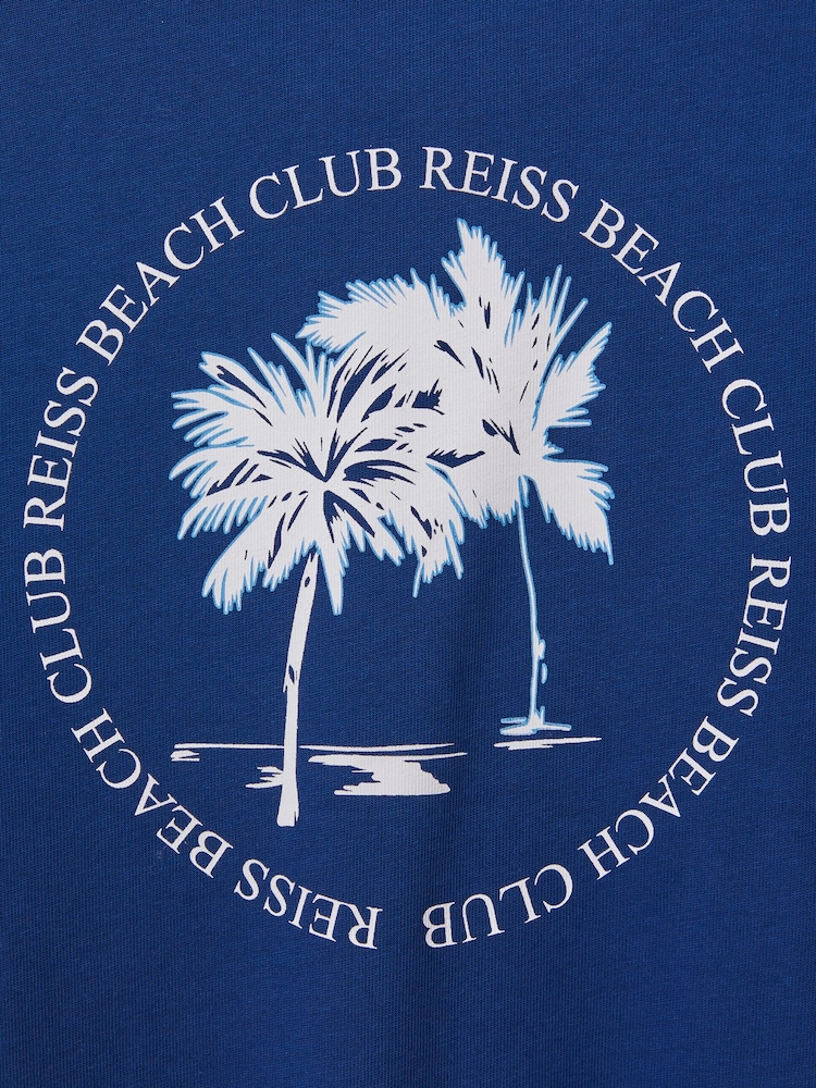 Reiss Lapis Blue Palm Cotton Crew Neck Motif T-Shirt - Image 2 of 2