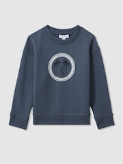 Reiss Airforce Blue Marin 9-13 yrs Cotton Motif Crew Neck Sweatshirt - Image 2 of 4