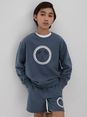 Reiss Airforce Blue Marin 9-13 yrs Cotton Motif Crew Neck Sweatshirt - Image 3 of 4