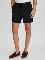 Reiss Black Newmark Textured Drawstring Shorts - Image 1 of 6
