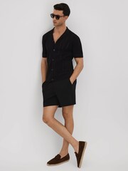 Reiss Black Newmark Textured Drawstring Shorts - Image 3 of 6