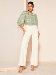 Friends Like These Khaki Green 3/4 Sleeve Chiffon Tie Cuff Blouse - Image 3 of 4