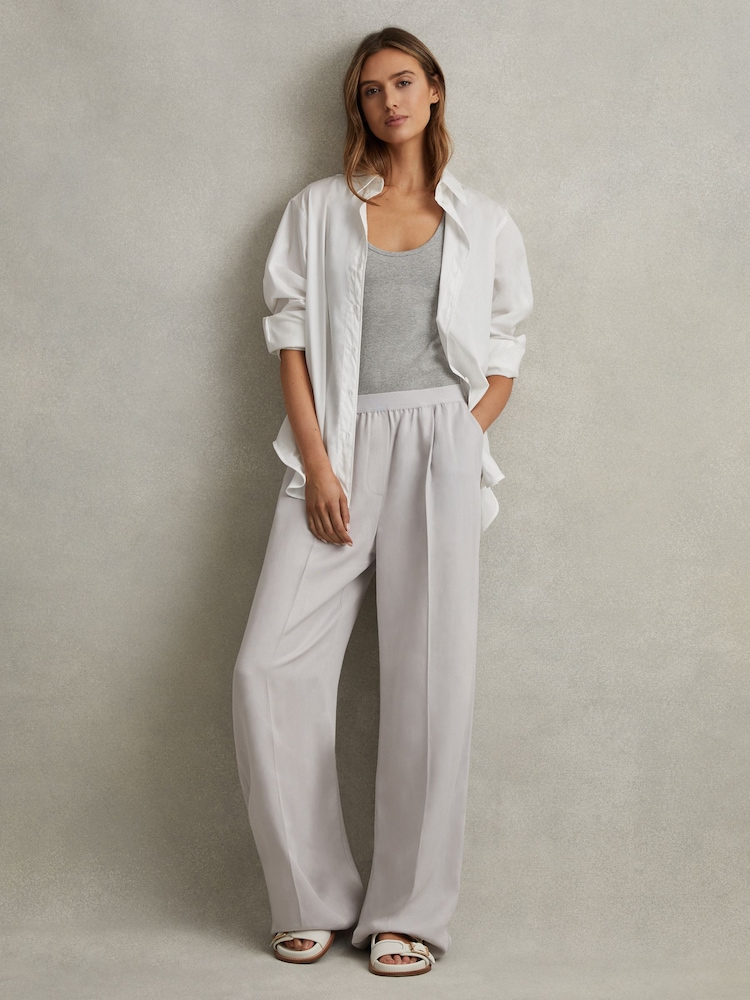 Reiss Light Blue Vera Lyocell-Linen Wide Leg Trousers - Image 1 of 6 Reiss Light Blue Vera Lyocell-Linen Wide Leg Trousers - Image 1 of 6
