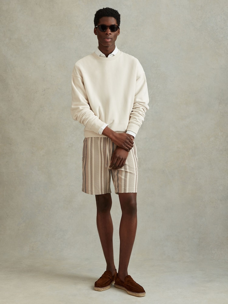 Reiss Ecru Multi River Jacquard Drawstring Shorts - Image 1 of 6