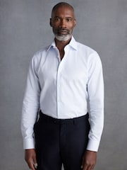 White/Blue Stripe Slim Fit Signature 100% Cotton Single Cuff Shirt With Cutaway Collar - Image 1 of 7