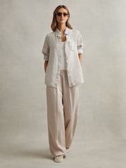 Reiss Oatmeal Vera Petite Lyocell-Linen Wide Leg Trousers - Image 1 of 7